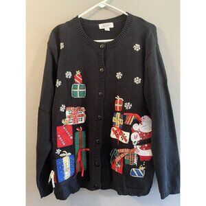 Vintage Haband Christmas Ugly‎ Sweater Appliqué Black Womens Size XX